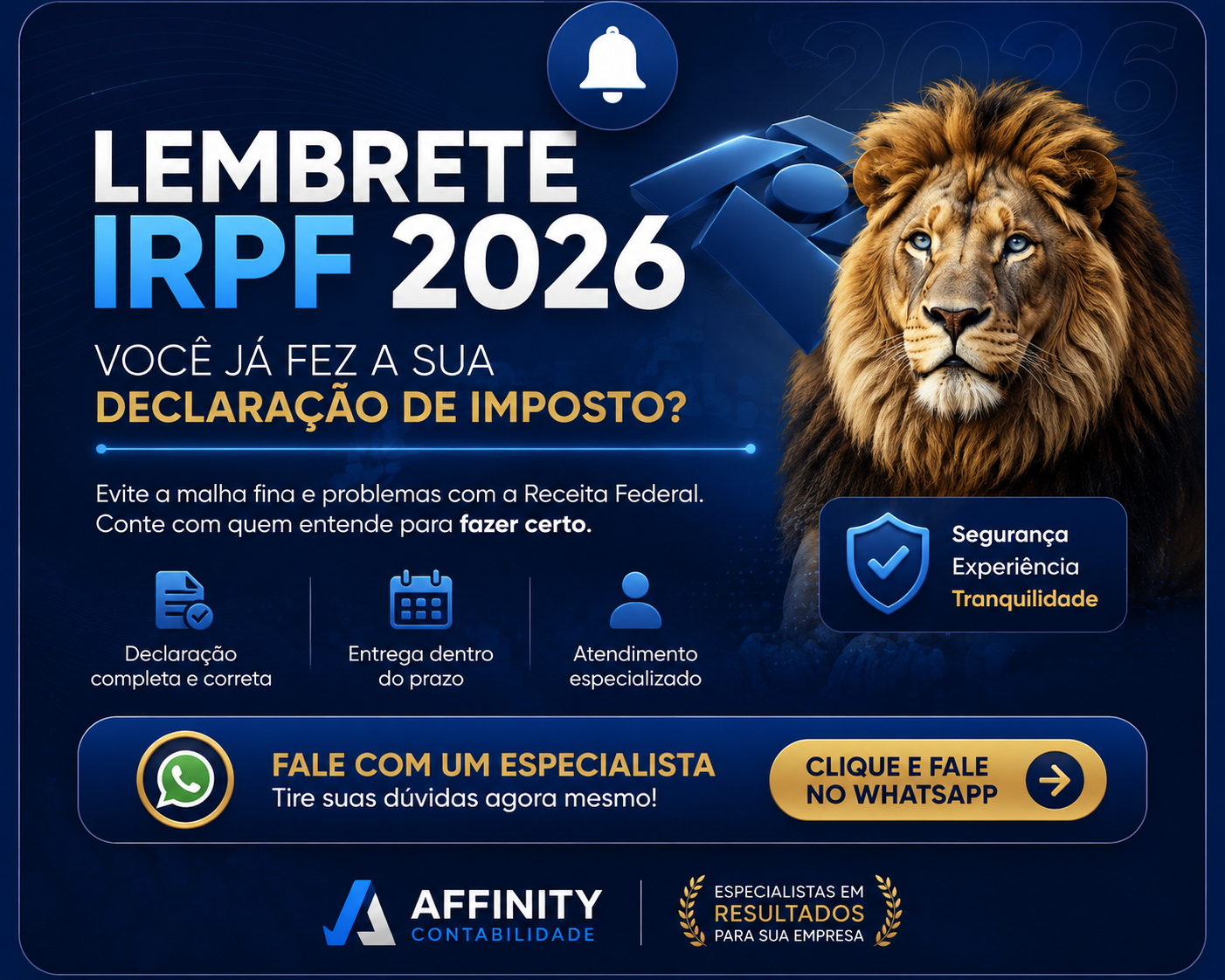 Lembrete IRPF 2026 - Você já fez sua declaração de imposto?